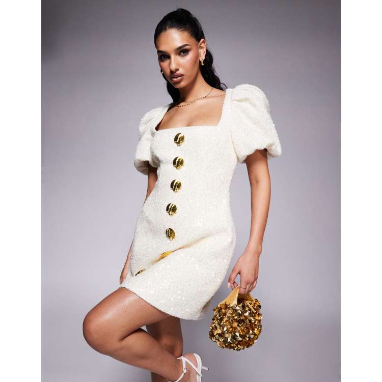 Lavish Alice sequin boucle shell mini dress in beige | ASOS