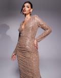 [Lavish Alice] Lavish Alice sequin embellished midi dress in bronze-Brown 10 Bronze