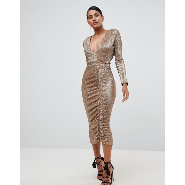 Lavish alice sequin embellished shop midi dress in silver iridescent