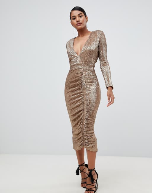 Sequin gold midi store dress