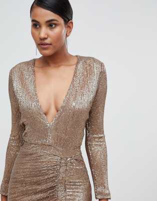 sequin gold midi dress