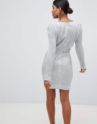 lavish alice sequin embellished mini dress in silver iridescent