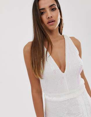 Lavish Alice sequin embellished ruched side midi dress in white ASOS