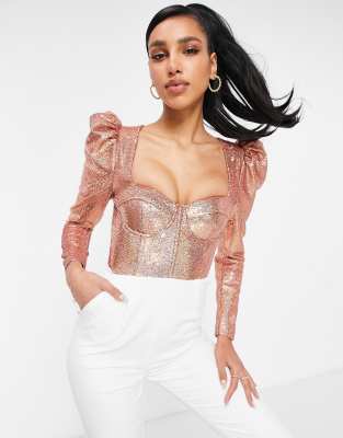 gold sequin corset top