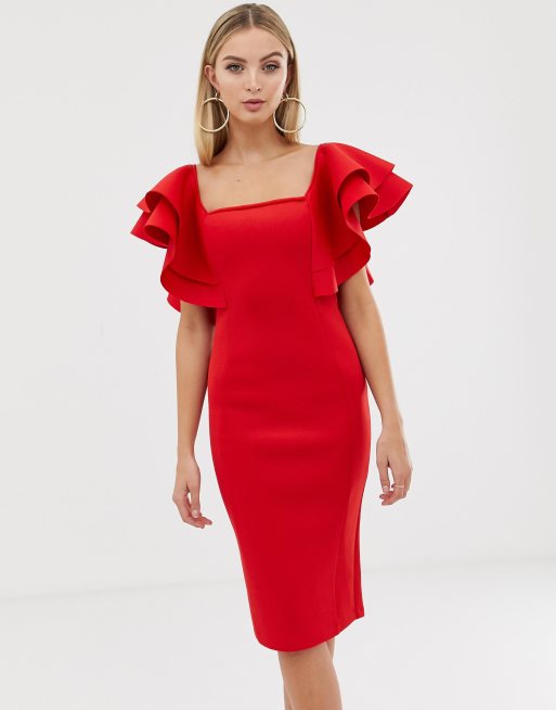 Lavish Alice signature double frill sleeve bardot scuba dress | ASOS