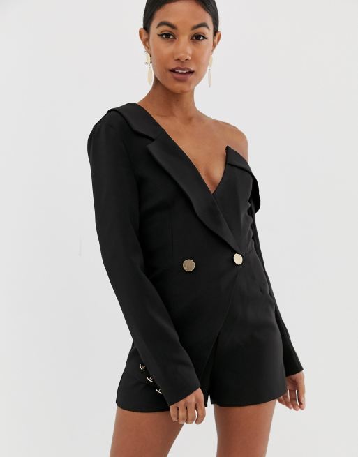 Lavish Alice structured tux detail playsuit in black | ASOS