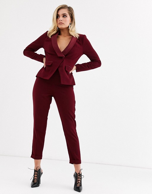 Lavish Alice tailored jumpsuit with cut out back in burgundy