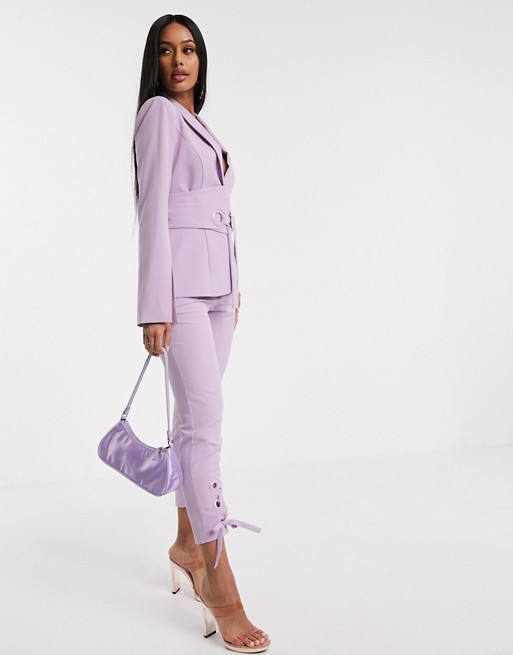 Lavish Alice tailored trousers with tie detail in lilac