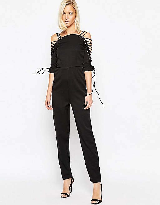 Lavish Alice Tapered Jumpsuit with Lace Up Detail
