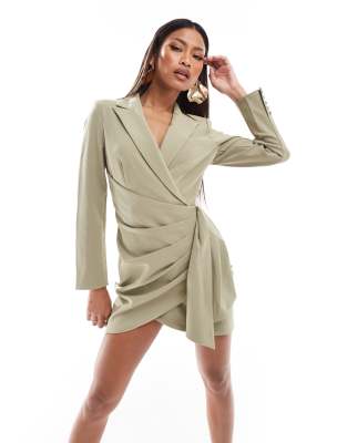 tie front mini dress in sage-Green