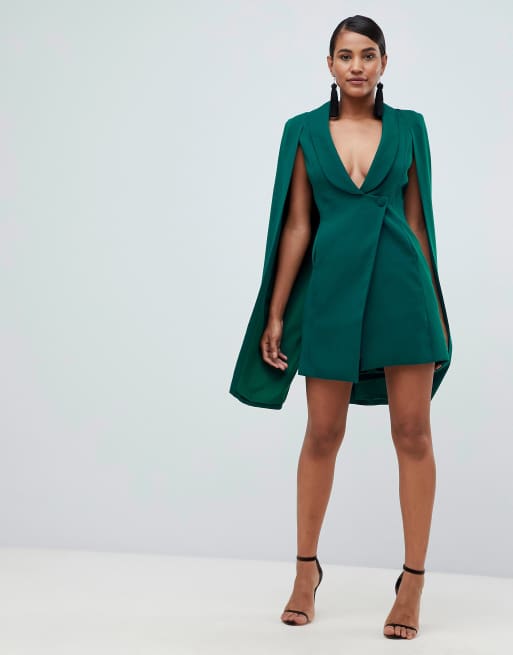 Lavish Alice tuxedo cape mini dress in teal