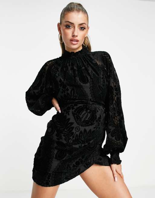 Black balloon sleeve dress best sale