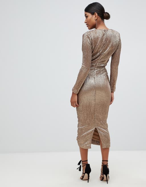 Lavish Alice - Vestito midi oro decorato con paillettes, 2 di 4