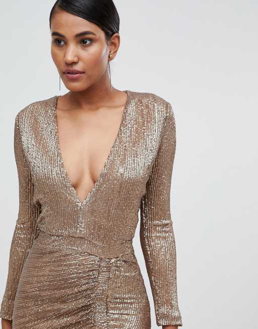Lavish Alice - Vestito midi oro decorato con paillettes, 3 di 4