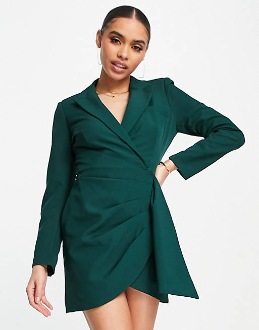 Women Lavish Alice wrap blazer dress in emerald green 