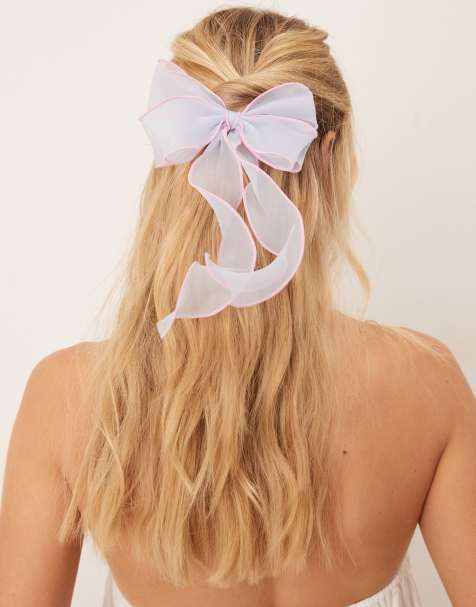 Lazo para el cabello azul con borde en contraste de cinta de Sui Ava - view 1