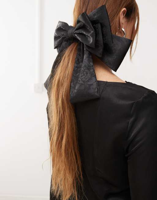 Lazo para el cabello negro extragrande de jacquard de Reclaimed Vintage