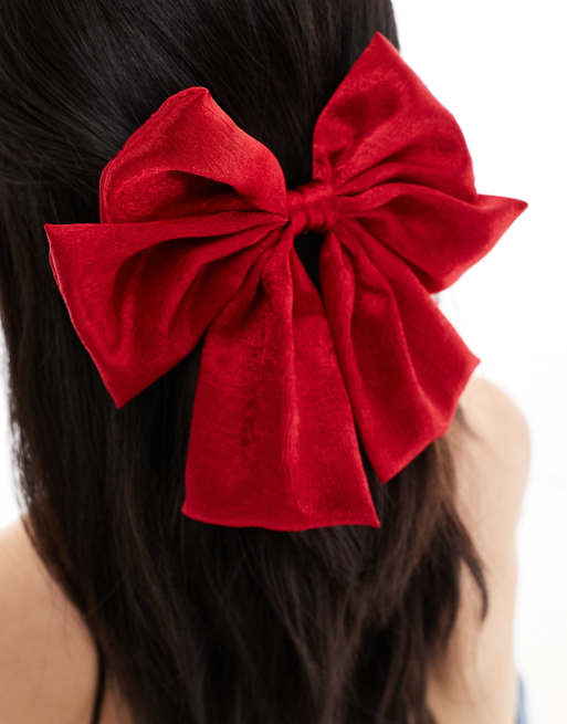 Lazo para el cabello rojo cereza de satén de DesignB London , 2 de 4