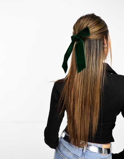 Lazo para el cabello verde esmeralda extragrande de terciopelo