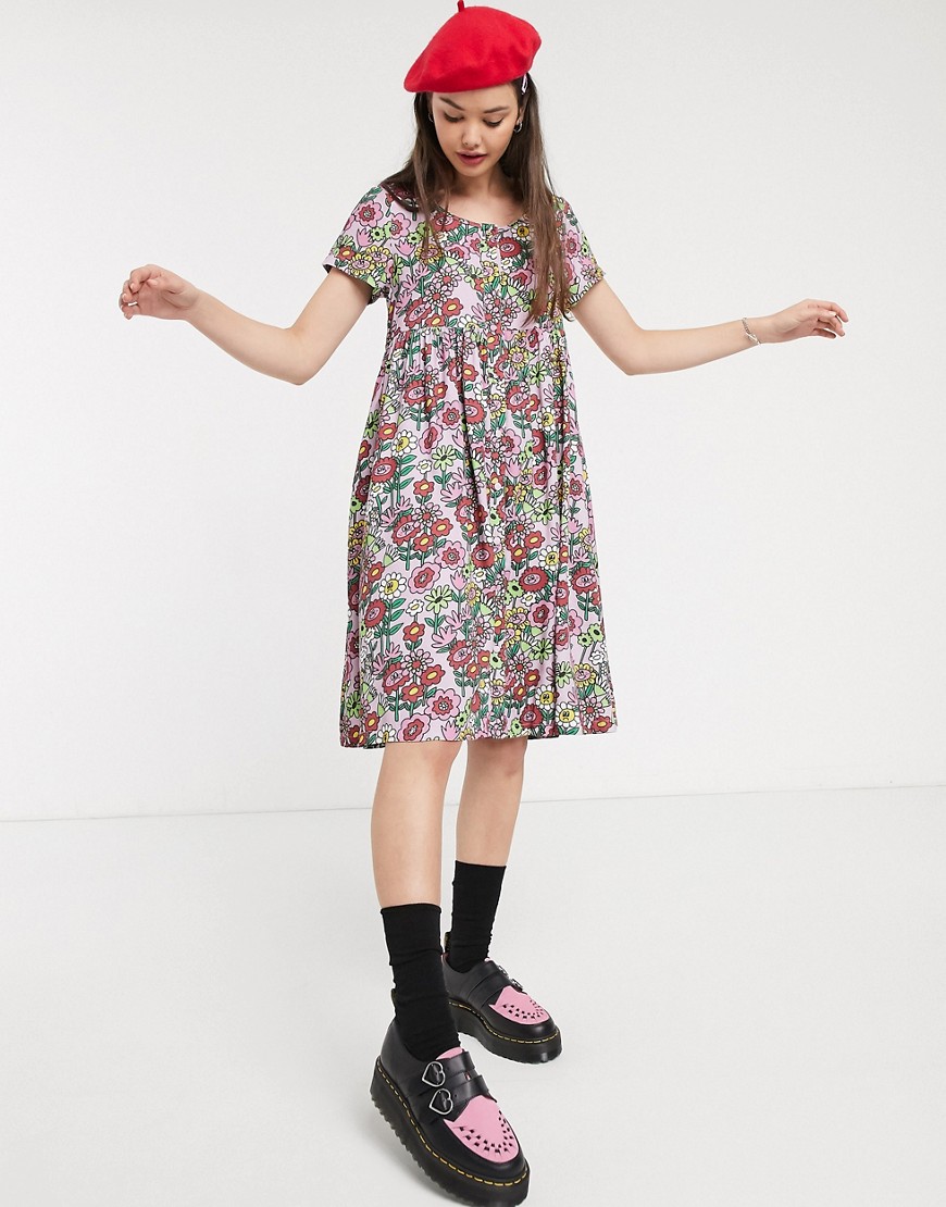 Lazy Oaf - Aangerimpelde jurk met bloemenprint-Multi