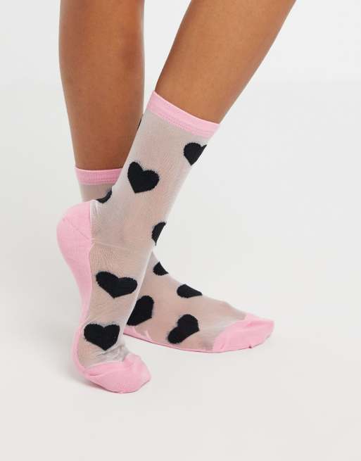 Lazy Oaf - Calzini trasparenti neri e rosa a cuori