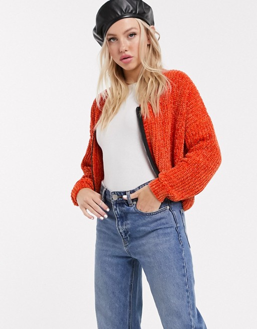 Lazy Oaf chenille cardigan with contrast zip front