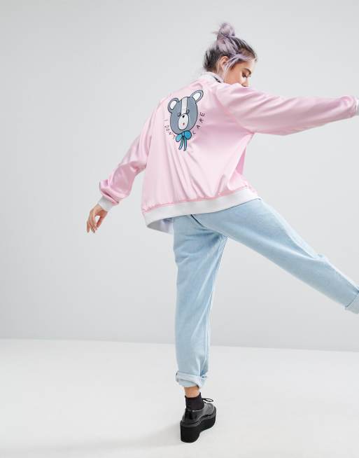 破格値下げ レイジー オーフ Lazy Oaf レディース ブルゾン ミリタリージャケット アウター Don T Care Bear Bomber Jacket Pink Plazamedspa Com