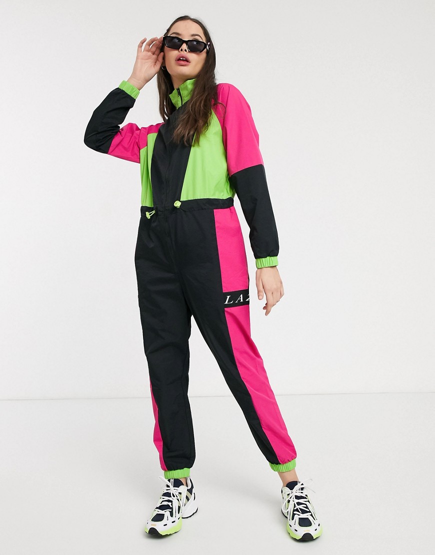 Lazy Oaf - Jumpsuit met neon kleurvlakken-Zwart
