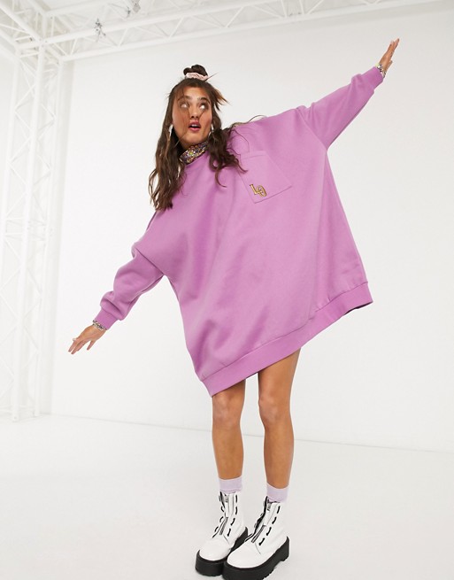 Lazy Oaf super oversized sweater dress with contrast floral high neck detail