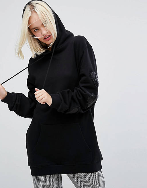 Lazy Oaf Oversized Hoodie With Black Like Your Heart Sleeve Detail