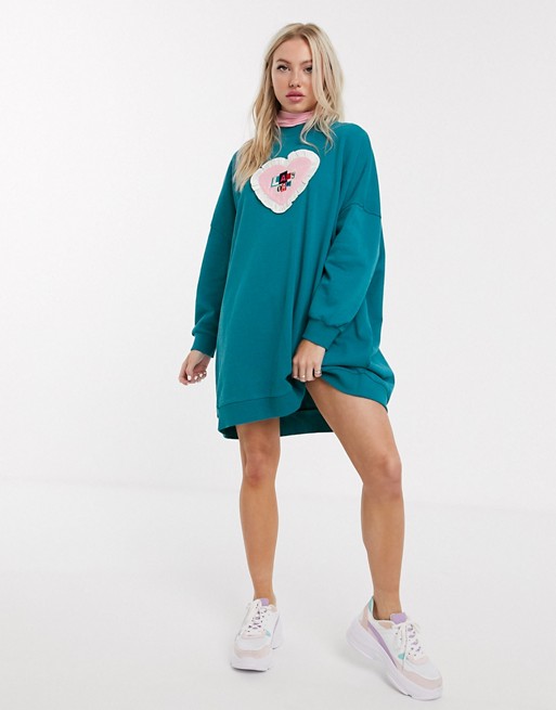 Lazy Oaf oversized jumper dress with layered polo neck