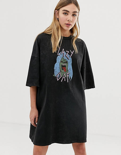 Lazy Oaf oversized t-shirt dress in zombie acid wash | ASOS