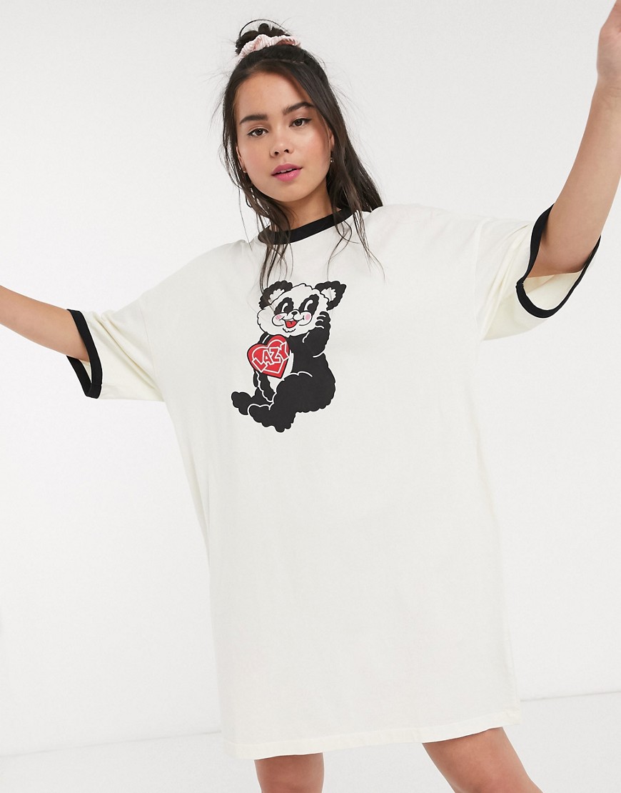 Lazy Oaf — Oversized T-shirt kjole med pandagrafik-Hvid