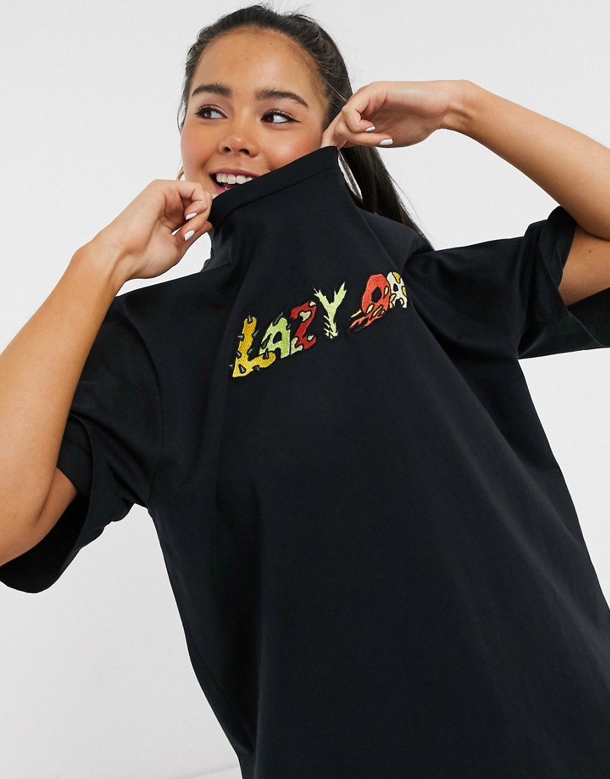 Lazy Oaf - Oversized T-shirt met logo aan de voorkant-Zwart
