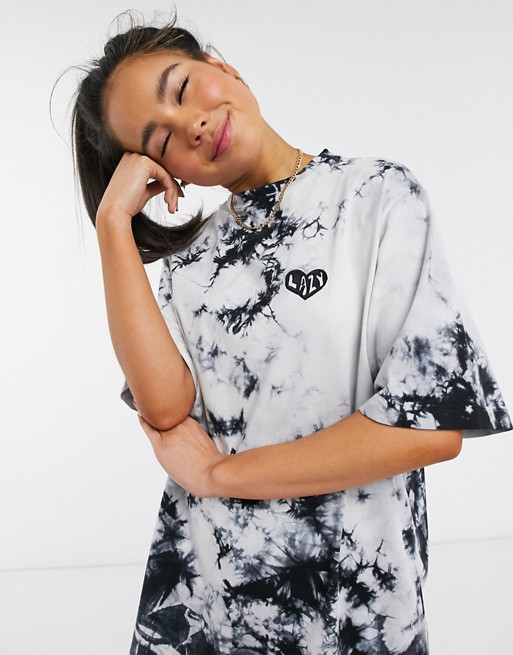 Lazy Oaf oversized t-shirt with heart back graphic in tie dye