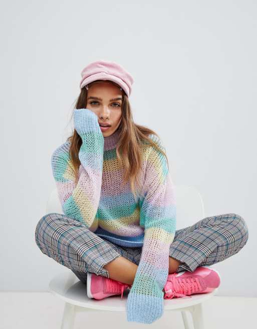 Lazy Oaf pastel rainbow stripe fine knit jumper