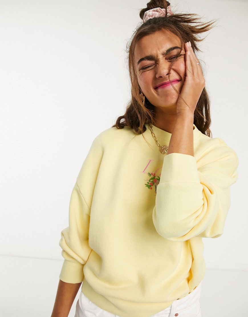 Lazy Oaf - Ruimvallend sweatshirt met geborduurde bloemen-Geel