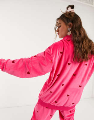 heart embroidered zip funnel sweatshirt