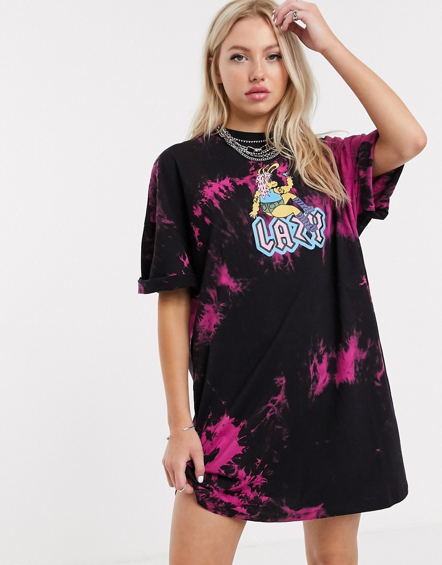 Lazy Oaf - T-shirtkjole i batikprint med logo-Sort