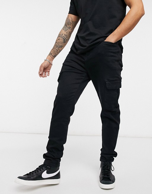 LDN DNM cargo carrot fit jeans in black