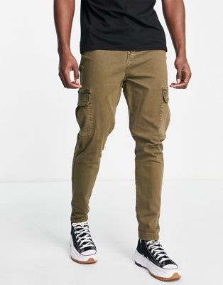 LDN DNM cargo carrot fit jeans in khaki wash