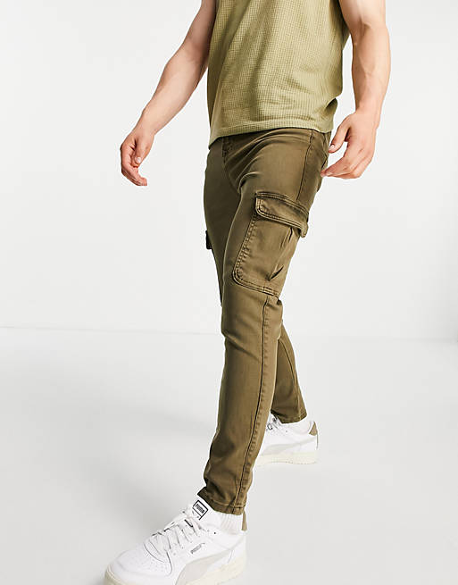 LDN DNM cargo carrot fit jeans in khaki wash