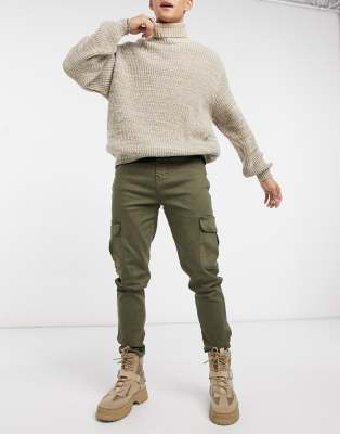 LDN DNM – Cargojeans mit Karottenpassform in Khaki-Waschung
