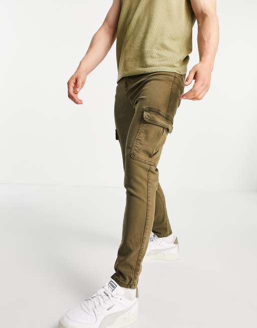 LDN DNM – Cargojeans mit Karottenpassform in Khaki-Waschung