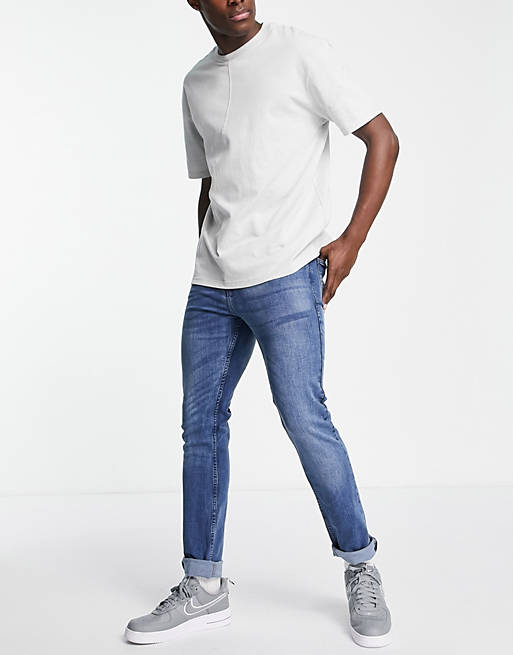 LDN DNM - Slim-fit jeans met middenblauwe wassing