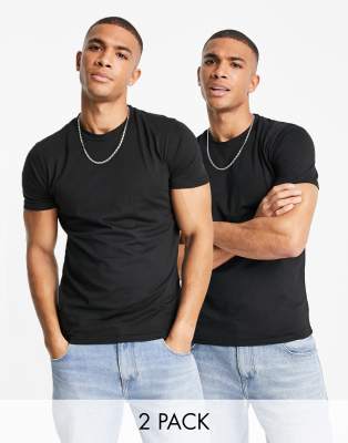 Le Breve 2 Pack Muscle Fit T-shirt In Black