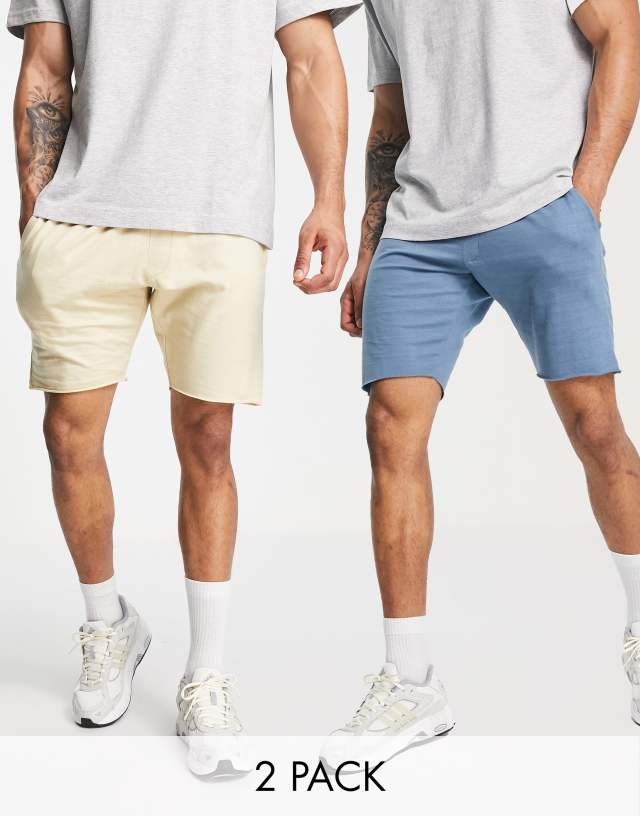 Le Breve 2 Pack raw edge jersey shorts in blue & stone