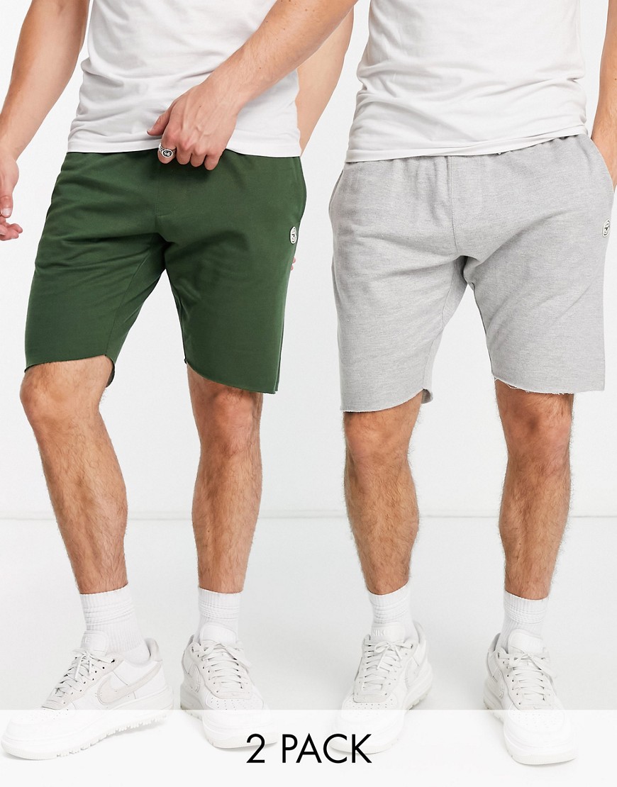 Le Breve 2 Pack raw edge jersey shorts in olive & heather gray-Multi