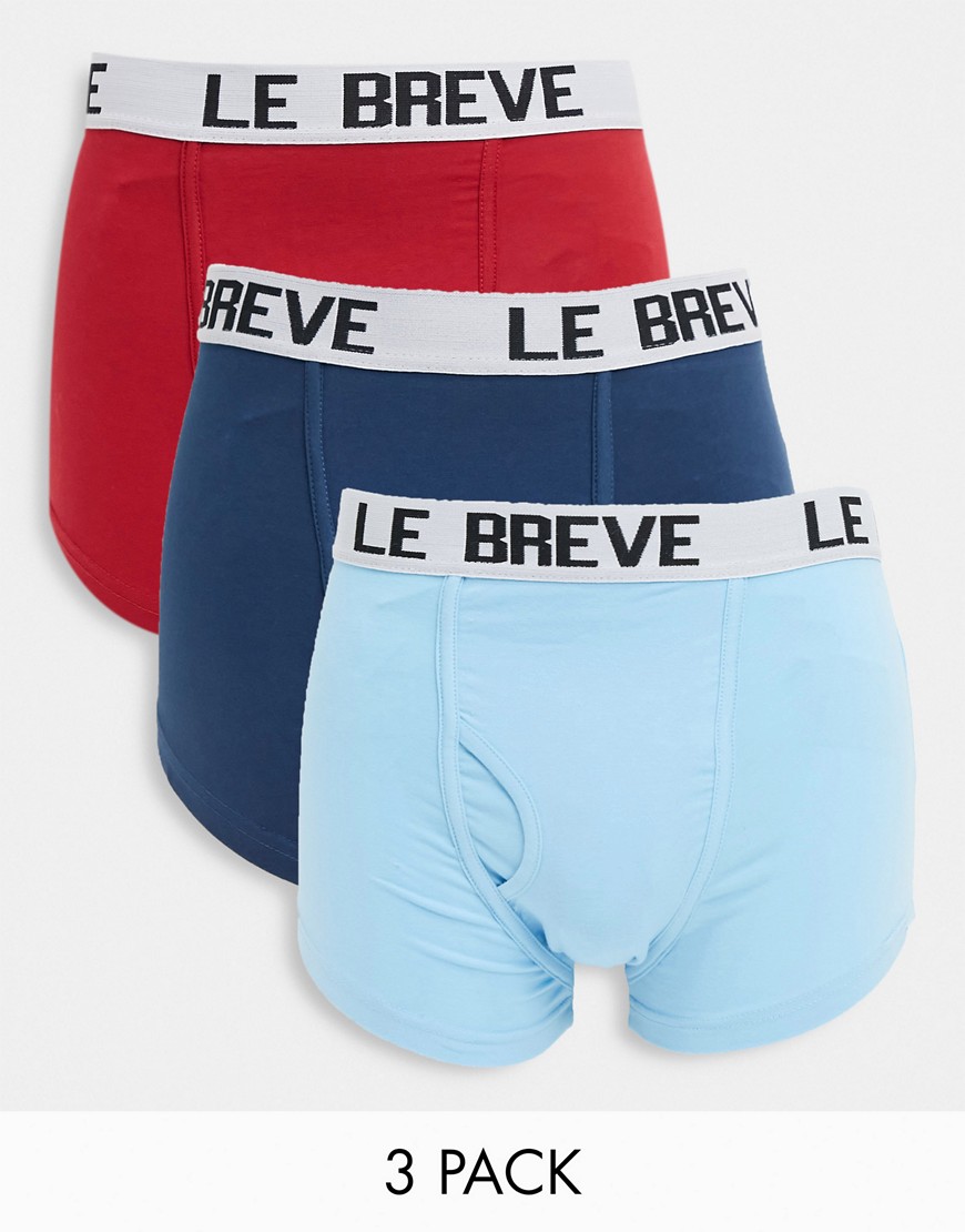 Le Breve 3 pack trunks in blue and red-Multi
