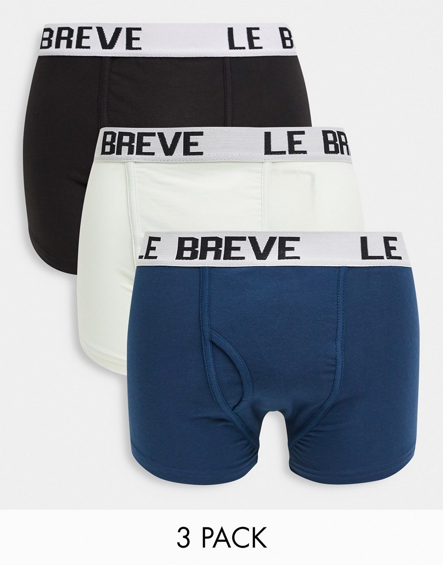 Le Breve 3 pack trunks in gray blue and black-Multi